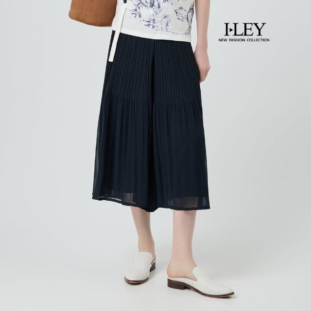 【ILEY 伊蕾】細褶鬆緊雪紡寬褲(黑；M-XL；1252506703)