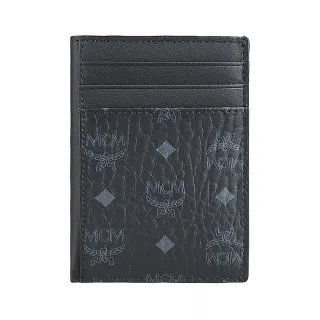 【MCM】MCM Visetos Original經典印花標誌圖案LOGO顆粒紋設計小牛皮6卡卡夾(黑x灰藍)