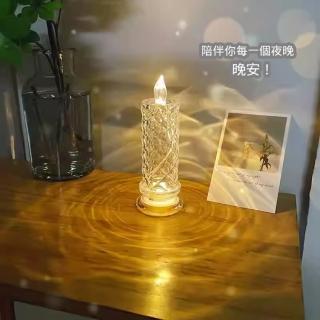 【浪漫人】玫瑰花紋折射光暈投影電子蠟燭燈(氣氛小夜燈仿水晶led燈創意禮物)