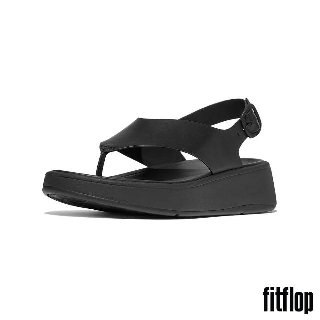 【FitFlop】F-MODE 皮革厚底後帶夾腳涼鞋-女(靚黑色)