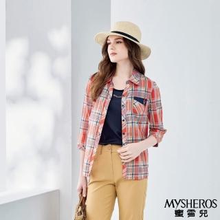 【MYSHEROS 蜜雪兒】純棉造型襯衫 經典格紋設計 撞色單口袋 造型側開岔(橙)