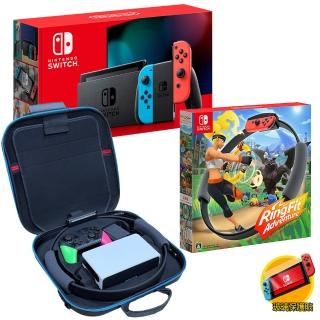 【Nintendo 任天堂】Switch續航力加強主機 日本公司貨 保固一年+健身環同捆組(贈專用收納包+保護貼)