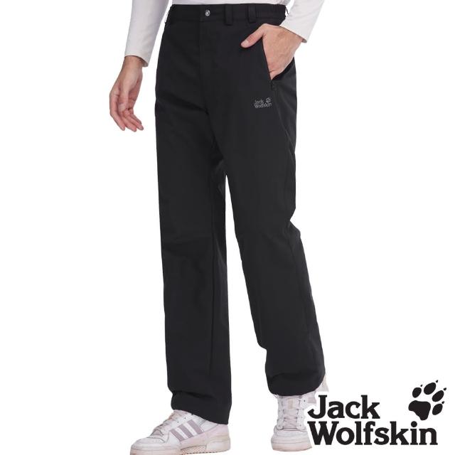 【Jack wolfskin 飛狼】男 防潑水防風保暖休閒長褲 內天鵝絨薄刷毛(午夜黑)