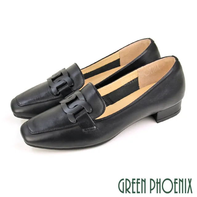 【GREEN PHOENIX 波兒德】女 樂福鞋 包鞋 便鞋 跟鞋 低跟 全真皮 方頭 台灣製(粉紅、黑色)