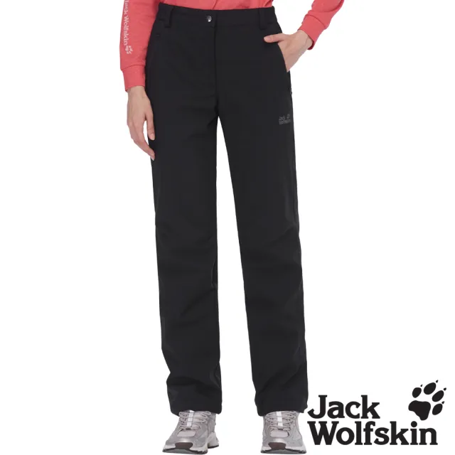 【Jack wolfskin 飛狼】女 防潑水防風保暖休閒長褲(內薄刷毛 / 午夜黑)