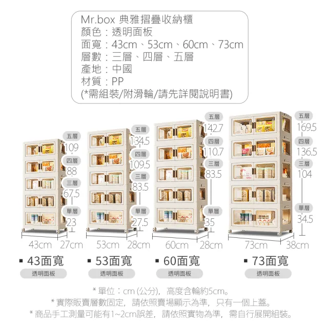 【Mr.Box】40面寬/43面寬 摺疊雙開門五層收納櫃(附滑輪)