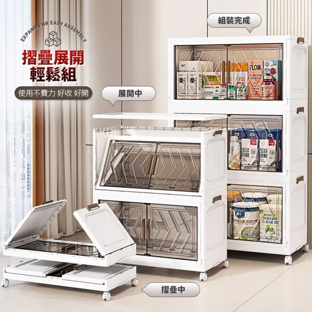 【Mr.Box】40面寬/43面寬 摺疊雙開門三層收納櫃(附滑輪)