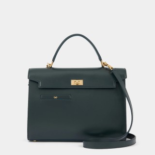 【ANYA HINDMARCH】時尚奢華緞面牛皮兩用手提包(墨綠)