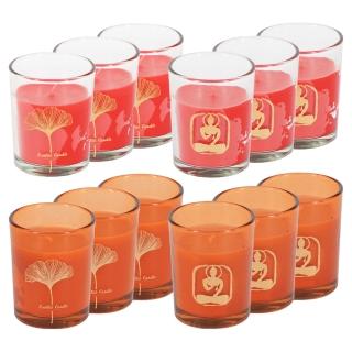 【YU Living 信歐傢居】玻璃灌蠟杯三件組 蠟燭玻璃杯 蠟重45g(三件一組/小/無味/2款/佛系.銀杏圖樣)