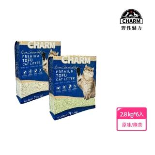【CHARM 野性魅力】6包入 高除臭可沖馬桶豆腐砂貓砂(貓砂/易清潔/2.8KG*6)