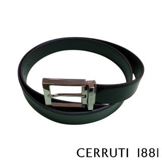 【Cerruti 1881】限量3折 義大利原裝進口 頂級小牛皮針扣皮帶 全新專櫃展示品 CECU01535M(黑色 送禮盒提袋)
