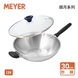 【MEYER 美亞】銀月系列不鏽鋼鍋中華炒鍋30cm(附玻璃鍋蓋/IH.電磁爐.瓦斯爐.洗碗機 適用)