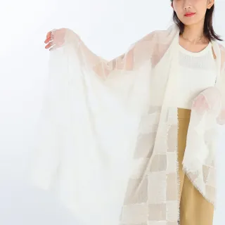 【BANNIES】純羊毛圍巾｜雲紋白(圍巾 披肩 羊毛 格紋)