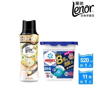 福利品/即期品【Lenor 蘭諾】衣物芳香豆/香香豆 520ml+4D抗菌洗衣膠囊 11顆 盒裝(晨曦玫瑰/甜柔麝香)