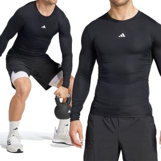 【adidas 愛迪達】TF LS Tee 男款 黑色 吸濕 休閒 排汗 運動 訓練 緊身 上衣 束衣 薄長袖 長袖 JE6702