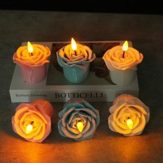 【浪漫人】3入 LED 玫瑰花電子蠟燭組 一組粉藍白各一(浪漫生日求婚創意裝飾燭光氛圍小夜燈 candle)