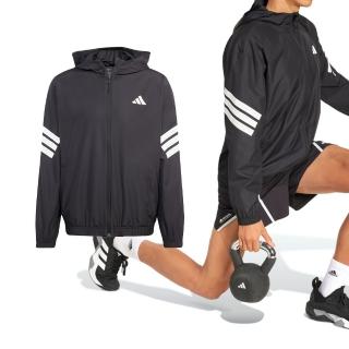 【adidas 愛迪達】GYM+3S WND Break 男款 黑色 運動 休閒 拉鍊 網眼 口袋 連帽 外套 JM6753