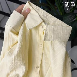 【初色】韓版純色單排釦寬鬆薄款翻領襯衫上衣女上衣外套-共4色-10783(M-2XL可選)