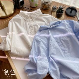 【初色】棉麻風純色通勤翻領寬鬆單排釦開衫長袖襯衫女上衣-共5色-10784(F可選)