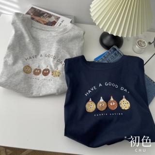 【初色】慵懶風韓版大碼寬鬆圖案字母印花圓領短袖T恤上衣女上衣-共4色-10817(F可選)