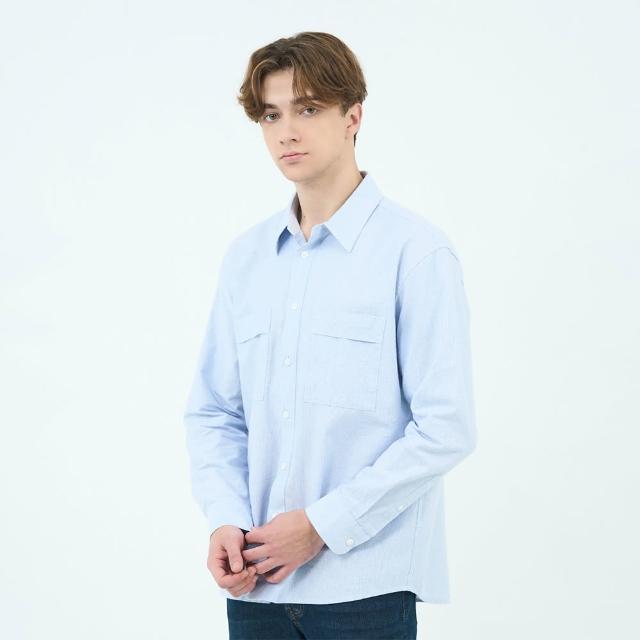 【GIORDANO 佐丹奴】男裝牛津紡長袖襯衫 Blue Classics系列(71 藍X白X海軍藍)