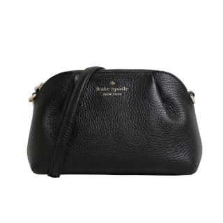 【KATE SPADE】立體LOGO真皮荔枝紋餃子斜揹包手拿兩用包(經典黑)