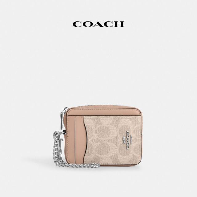 【COACH】蔻馳官方直營 經典Logo拉鍊卡夾-SV/沙黃色/灰褐色(CW883)