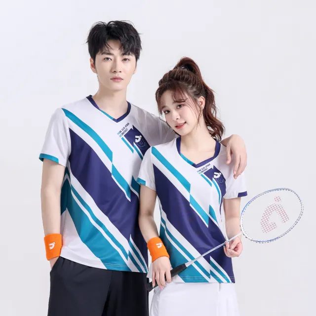 【JNICE 久奈司】解構斜線 競技衫 排汗衫 運動上衣 運動服 羽球服 大賽服-藍綠(TS006GRM)