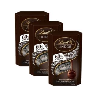 即期品【Lindt 瑞士蓮】Lindor夾餡60%黑巧克力 200g(3入組 效期2025/06/25)