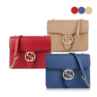 【GUCCI 古馳】510304 經典雙G LOGO Interlocking系列全皮單鍊側肩包/斜揹包背郵差包風琴包(款式任選)