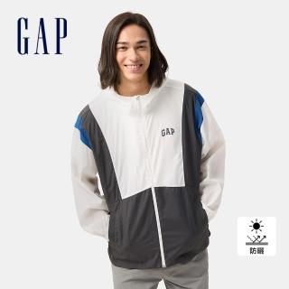 【GAP】男裝 Logo印花防曬連帽外套-白色拼接(723067)
