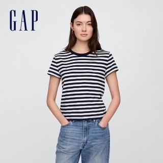 【GAP】女裝 純棉圓領短袖T恤-海軍藍條紋(723661)