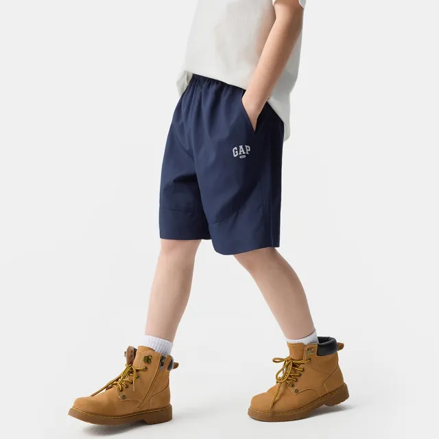 【GAP】男童裝 Logo印花鬆緊短褲-海軍藍(673821)