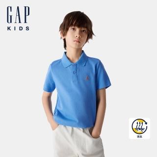 【GAP】男童裝 小熊刺繡短袖POLO衫-藍色(687699)