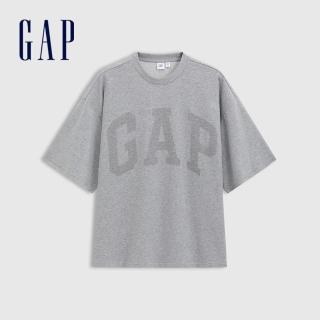 【GAP】男裝 Logo印花圓領短袖T恤 碳素軟磨法式圈織系列-淺灰色(721117)