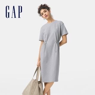 【GAP】女裝 Logo刺繡圓領短袖洋裝-淺灰色(729216)