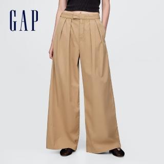 【GAP】女裝 純棉休閒寬褲-卡其色(745876)