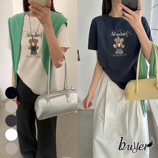 【buyer 白鵝】韓妞 印刷 字母 熊熊T 上衣(白/白灰/深灰/椰綠/寶藍)