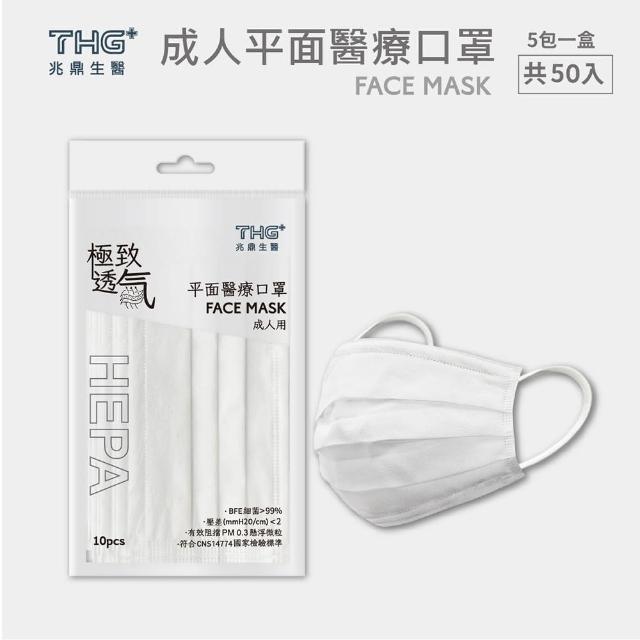 【兆鼎生醫】極致透氣 成人醫療平面口罩(高透氣HEPA口罩 50片/盒 滿版&寬耳帶)