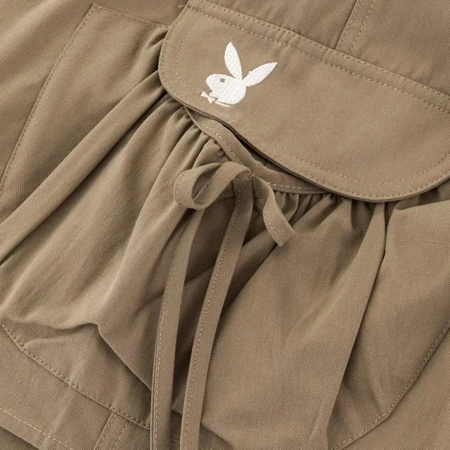 【PLAYBOY】工裝立體抽繩口袋短裙(橄欖綠色)