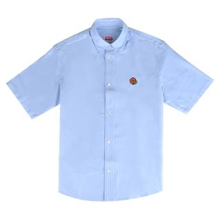 【KENZO】KENZO POP海棠花刺繡標誌牛津棉質短袖休閒襯衫(男款/天空藍)