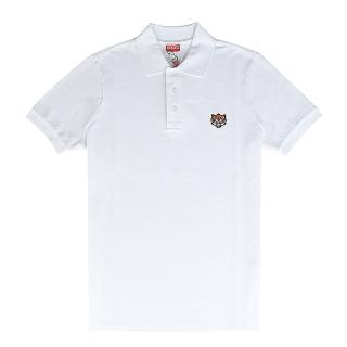 【KENZO】KENZO Happy Tiger刺繡布章LOGO純棉短袖Polo衫(白/男款)