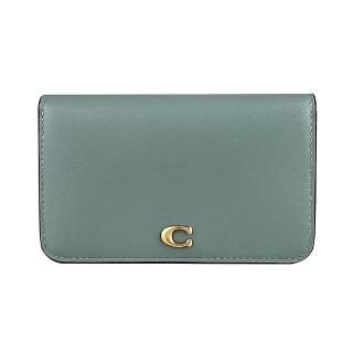 【COACH】COACH 金字C金屬LOGO皮革扣式中夾卡片夾(鼠尾草綠)