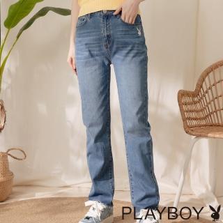 【PLAYBOY】直筒刷色天絲棉牛仔褲(藍色)