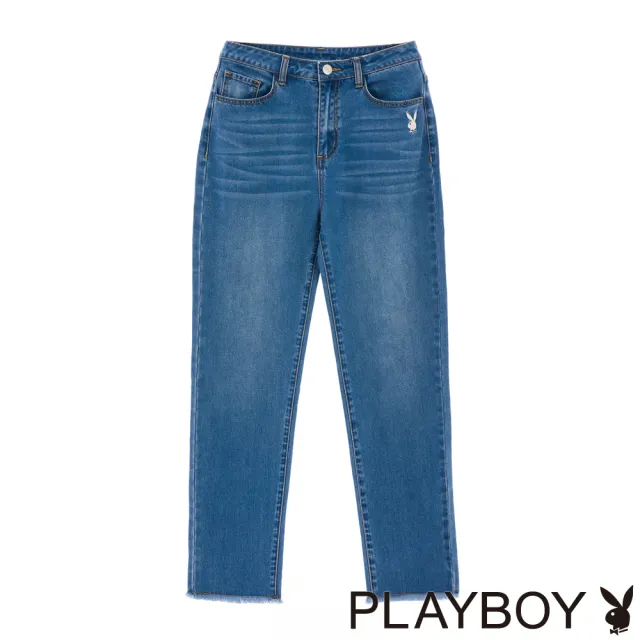 【PLAYBOY】直筒刷色天絲棉牛仔褲(藍色)