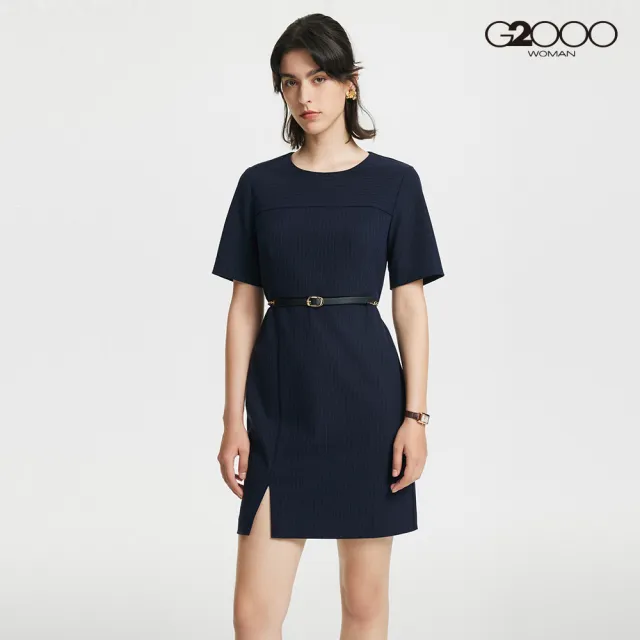 【G2000】短袖開衩洋裝-深藍色(3623252579)