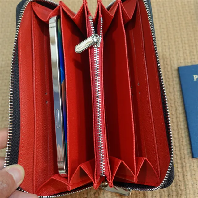 【MoonDy】錢包 皮包 長夾 皮夾 錢包女 錢包男 手機錢包 碳纖維長夾 男士錢包 拉鏈長夾 男