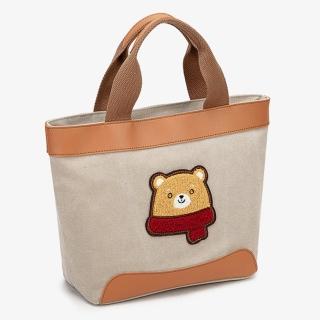 【LEESA】奶茶色包包\手提刺繡\包包\手提包\帆布包\便當袋\散步包\帆布女包\可愛包包\購物