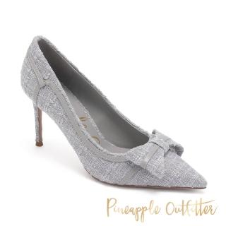 【Pineapple Outfitter】小香風蝴蝶皮帶釦飾高跟鞋 GUTO(灰色)