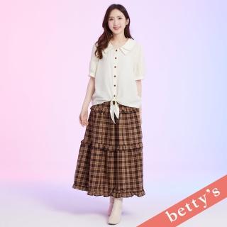 【betty’s 貝蒂思】格紋荷葉邊拼接蛋糕裙(咖啡)